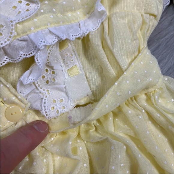 Vintage Handmade 2 Piece Yellow Polka Dot Ruffle Toddler Girls Pinafore - Picture 3 of 16
